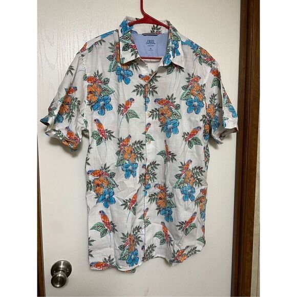Izod Saltwater Parrots All Over Print Button Up Hawaiian Aloha Shirt  XL - Picture 2 of 5